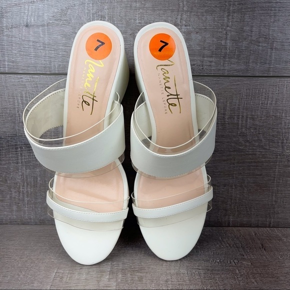 Nanette Lenore sz 7 Isabel white and clear wedge sandals - Picture 7 of 12
